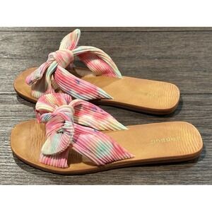 Bamboo‎ womens pink watercolor bow slip on sandals sz 7.5 GUC